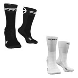 Kit Meia Ciclismo Corrida Cano Médio Ert Preta E Branca