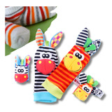 Kit Meias E Pulseiras Chocalho Bebê Colorido Animais 4 Peças