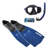 Kit Mergulho Completo Máscara Snorkel Nadadeira Pé De Pato Seasub Vidros Temperados Intercambiáveis Cor Azul 41 43