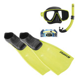 Kit Mergulho Completo Máscara Snorkel Nadadeira Pé De Pato Seasub Vidros Temperados Intercambiáveis Cor Limão 37 39