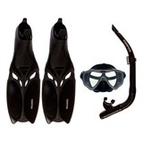 Kit Mergulho Máscara nadadeira snorkel Silicone Cetus Cobia Tamanho Preto 43 44