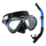 Kit Mergulho Máscara Onix Silicone Snorkel Com Válvula Sk 09 Cor Preto azul