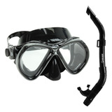 Kit Mergulho Máscara Onix Silicone Snorkel Com Válvula Sk 09 Cor Preto