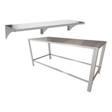 Kit Mesa Auxiliar Inox Sem Rodas C Prateleira Aérea 143x22