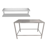 Kit Mesa Auxiliar Inox Sem Rodas C Prateleira Aérea 60x22