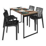 Kit Mesa De Jantar 150x60 4 Cadeiras Gruvyer Estilo Vintage