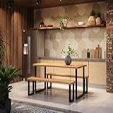 Kit Mesa De Jantar Com Banco Madeira Maciça De Demolição Pés De Ferro Design Industrial 180x80 Cm
