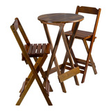 Kit Mesa Dobravel Bistrô C 2 Banquetas Altas Madeira Maciça