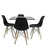 Kit Mesa Eiffel Preta Quadrada 90x90 04 Cadeiras Eiffel Pretas
