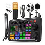 Kit Mesa Interface Mixer F998 Microfone Com Braço Articulado
