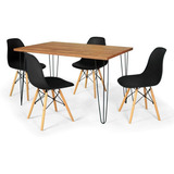 Kit Mesa Jantar Hairpin 130x80 Natural 4 Cadeiras Eiffel Cor Preto