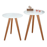 Kit Mesa Mesinha De Canto Lateral Tripé Laqueada Com Vidro