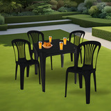 Kit Mesa Quadrada De Plástico 4 Cadeira Resistente P Jardim Bar Restaurante Sorveteria Cor Preto Ps Móveis