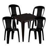 Kit Mesa Quadrada Monobloco Preta Com 4 Cadeiras Bistrô Cor Preto