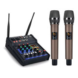 Kit Mesa Som 4 Canais Microfone Duplo Sem Fio Uhf Bluetooth