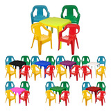 Kit Mesinha E 4 Cadeira Poltrona Infantil Plástica Colorida Cor Amarela