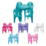 Kit Mesinha E 4 Cadeiras Poltrona Infantil Plástica Colorida
