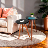 Kit Mesinha Lateral Canto Decorativa Pé Palito Com Vidro Mdf