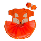 Kit Mesversário Bebê Body Saia De Tule E Laço Raposinha