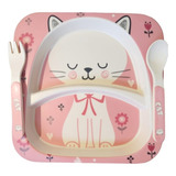 Kit Meu Primeiro Prato E Talheres Para Bebês Fibra De Bambu