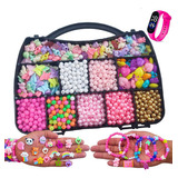 Kit Miçangas 2000 Pçs Montagem Bijuteria Pulseira Infantil Comprimento 11 Cor Rosa Diâmetro 11