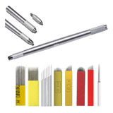 Kit Micro Tebori Caneta 3 Em 1 10 Lâminas Hard Flex Double