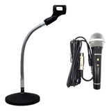 Kit Microfone Com Fio Pedestal Mesa Flexível Cachimbo Sm 038