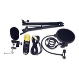 Kit Microfone Condensador Profissional Bm800 Leboss Preto Dourado