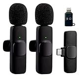 Kit Microfone De Lapela Profissional Sem Fio Altamente Sensivel Com 2 Entradas Almplamente Compativeis -Tipo C E IOS- Podcast- Youtubers- Influencer E TikTok Com Redução De Ruidos