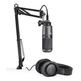 Kit Microfone Stream Podcast Audio Technica At2020usb pk Cor Preto