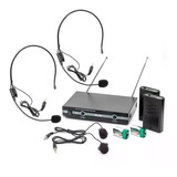 Kit Microfone Vhf Sem Fio Auricular Cabeça Headset Lapela Cor Preto 110v 220v