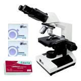 Kit Microscópio Binocular 1600x C  Lâminas E 100 Lamínulas