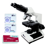 Kit Microscópio Binocular 1600x C Lâminas E 100 Lamínulas
