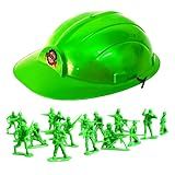 Kit Militar 24 Bonecos Soldadinhos E Capacete Infantil Do Exército Verde Brinquedo Fantasia