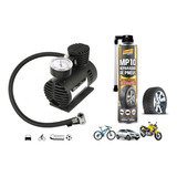 Kit Min Compresor Ar Elétrico Bomba Enchedor Reparador Pneu