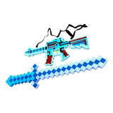 Kit Minecraft Espada Arma Diamante Com Som E Luz
