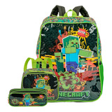 Kit Minecraft Mochila De Costas Com Lancheira E Estojo