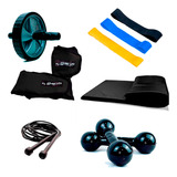 Kit Mini Band+caneleira 2kg+halter 3kg+colchonete+roda+corda