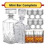 Kit Mini Bar 2 Garrafas De Vidra 2 Copos 6 Mini Taças Whisky