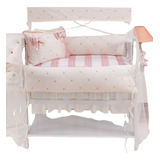 Kit Mini Berço 100 Algodão Menina Rose Rosa Velho Laços