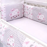 Kit Mini Berço Menina Nuvem Rosa 06 Peças Algodão