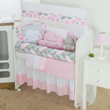 Kit Mini Berço Menino Menina Nuvenzinha 10 Peças Rosa Bebe