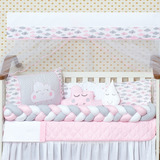 Kit Mini Berço Trança Nuvem Rosa Menina Edredom Feminino