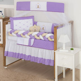 Kit Mini Berço Trança Ursinha Teddy Lilas Com Saia 11 Pçs