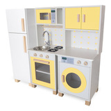 Kit Mini Cozinha Infantil Com Geladeira E Máquina De Lavar
