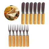 Kit Mini Garfos Bambu P Petiscos Espátula Manteiga Patê