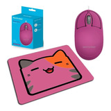 Kit Mini Mouse Com Fio Multilaser + Mouse Pad Standard Rosa