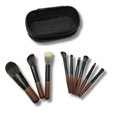 Kit Mini Pincel Maquiagem Com Estojo P Bolsa Compacto 9 Pçs
