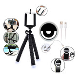 Kit Mini Tripé Flexível E Ring Light Celular Camera Vlog Cor Branco