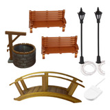 Kit Miniaturas Banco Poste Ponte Poço Maquetes E Terrário